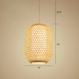 Bamboo Hanging Lantern For Restaurants - Asian Style Oval Design 1-Bulb Beige Ceiling Suspension