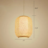 Bamboo Hanging Lantern For Restaurants - Asian Style Oval Design 1-Bulb Beige Ceiling Suspension