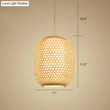Bamboo Hanging Lantern For Restaurants - Asian Style Oval Design 1-Bulb Beige Ceiling Suspension