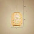 Bamboo Hanging Lantern For Restaurants - Asian Style Oval Design 1-Bulb Beige Ceiling Suspension
