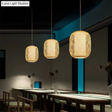 Bamboo Hanging Lantern For Restaurants - Asian Style Oval Design 1-Bulb Beige Ceiling Suspension