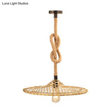 Bamboo Hat Pendant Ceiling Light With Countryside Beige Rope - Knots Design