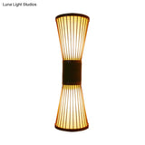 Bamboo Hourglass Sconce Light - Modern Wall Lighting Fixture With 2 Bulbs In Bronze For Living Room