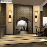 Bamboo Hourglass Sconce Light - Modern Wall Lighting Fixture With 2 Bulbs In Bronze For Living Room