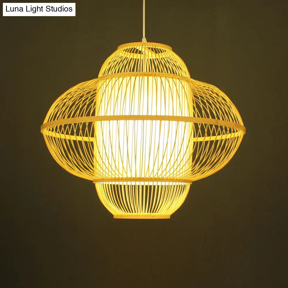 Bamboo Lantern Pendant Lamp - Beige Hanging Ceiling Light 18/23.5 Wide