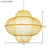 Bamboo Lantern Pendant Lamp - Beige Hanging Ceiling Light 18/23.5 Wide