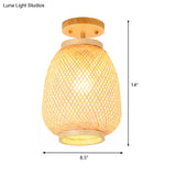 Bamboo Lantern Semi - Flush Mount Asian Ceiling Fixture For Restaurant