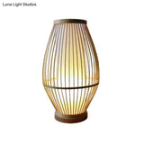 Bamboo Lantern Task Lamp For Dining Rooms - Asian Beige Lighting With Bulb