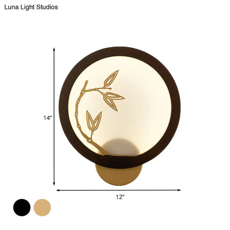 Bamboo Leaf Mural Lamp - Black/Beige Chinese Style Wood Led Wall Mount Light Fixture For Bedroom