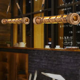 Bamboo Linear Pendant Light - Lodge Style Led Ceiling For Restaurants Beige