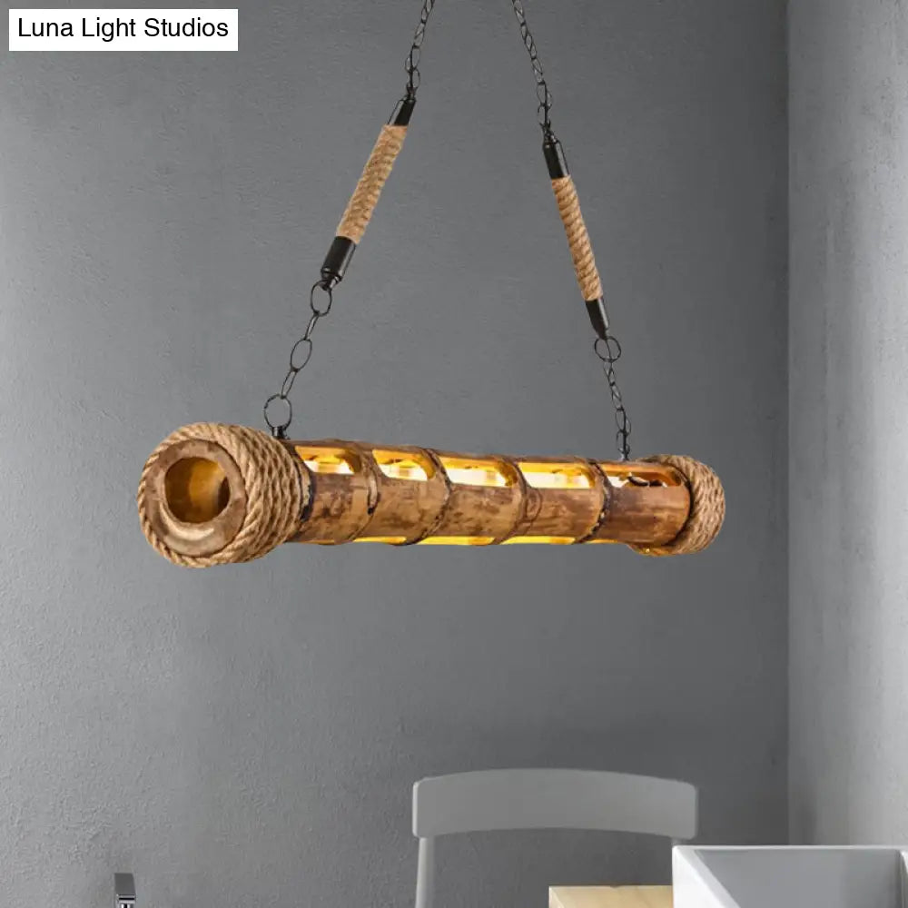 Bamboo Linear Pendant Light - Lodge Style Led Ceiling For Restaurants