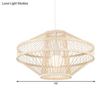 Bamboo Modernist Style Ceiling Fixture - Flying Saucer Design 16/19.5 Width 1-Bulb Wood Pendant Lamp