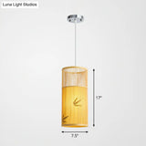 Bamboo Pendant Ceiling Light With Wood Cylindrical Pendulum - Asian Style Single Bulb Ideal For