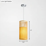 Bamboo Pendant Ceiling Light With Wood Cylindrical Pendulum - Asian Style Single Bulb Ideal For