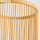 Bamboo Pendant Ceiling Light With Wood Cylindrical Pendulum - Asian Style Single Bulb Ideal For