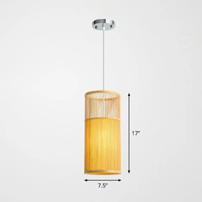 Bamboo Pendant Ceiling Light With Wood Cylindrical Pendulum - Asian Style Single Bulb Ideal For