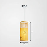 Bamboo Pendant Ceiling Light With Wood Cylindrical Pendulum - Asian Style Single Bulb Ideal For
