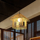 Bamboo Pendant Lamp - Chinese Style Hanging Ceiling Light For Teahouse With White Shade