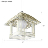 Bamboo Pendant Lamp - Chinese Style Hanging Ceiling Light For Teahouse With White Shade