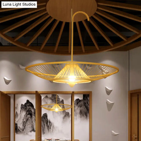 Bamboo Pendant Light - Asian Style Single Bulb Suspension Lamp For Restaurants