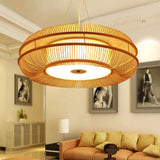 Bamboo Pendant Light With Beige Shade - Single Bulb Ceiling Lamp 25.5/31.5 / 25.5