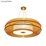 Bamboo Pendant Light With Beige Shade - Single Bulb Ceiling Lamp 25.5/31.5