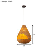 Bamboo Pendant Lighting Asia: Onion Raindrop Bell - Beige Hanging Light Fixture For Table 1
