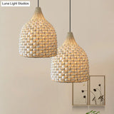 Bamboo Pendant Lighting - Modernist Basket Design 1 Bulb Hanging Light In Beige