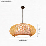 Bamboo Round Lantern Pendant Ceiling Light For Restaurants - Beige With 1