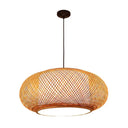 Bamboo Round Lantern Pendant Ceiling Light For Restaurants - Beige With 1 Brown / 16