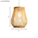Bamboo Shade Pendant Ceiling Light - Asian Style Hanging Lamp Beige 7/8 Wide