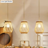 Bamboo Shade Pendant Ceiling Light - Asian Style Hanging Lamp Beige 7/8 Wide