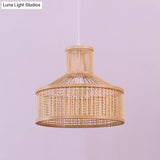 Bamboo Shade Pendant Lamp: Chinese Hand Woven Hanging Light Fixture In Beige