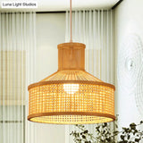 Bamboo Shade Pendant Lamp: Chinese Hand Woven Hanging Light Fixture In Beige