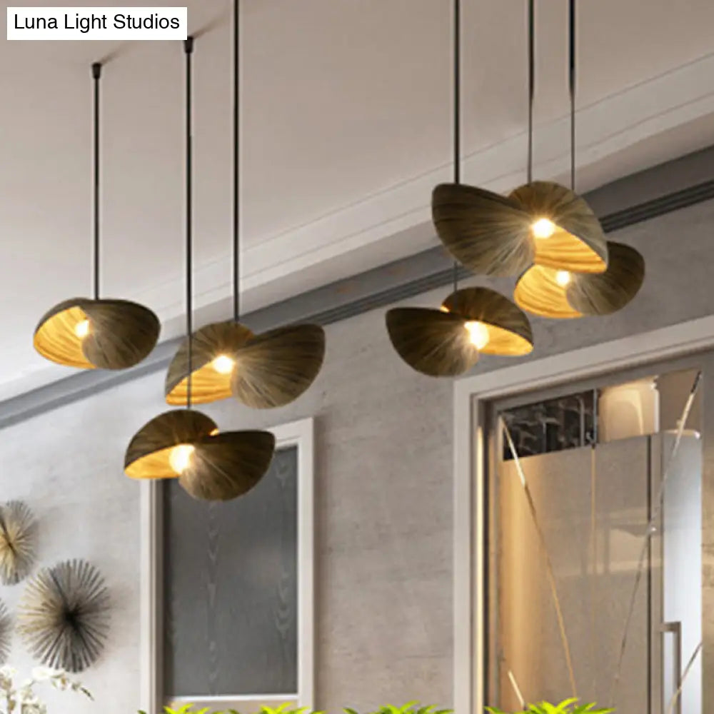 Bamboo Shell Pendant Light - South-East Asian Design 1 Head Brown Perfect For Dining Areas