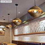 Bamboo Shell Pendant Light - South-East Asian Design 1 Head Brown Perfect For Dining Areas