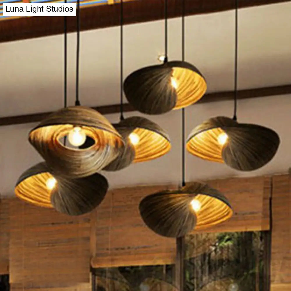 Bamboo Shell Pendant Light - South-East Asian Design 1 Head Brown Perfect For Dining Areas