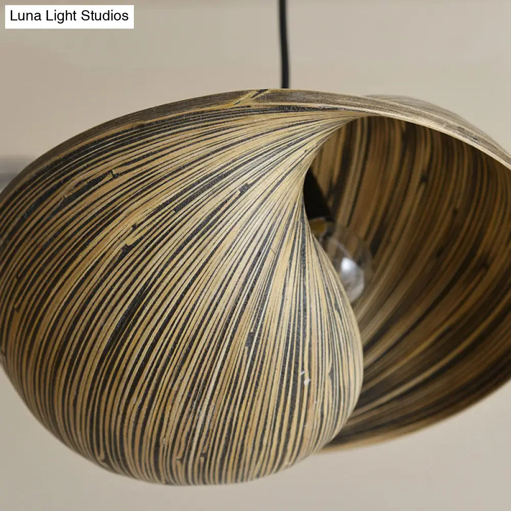 Bamboo Shell Pendant Light - South-East Asian Design 1 Head Brown Perfect For Dining Areas