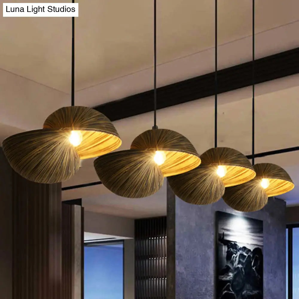 Bamboo Shell Pendant Light - South-East Asian Design 1 Head Brown Perfect For Dining Areas