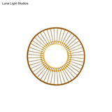 Bamboo Simplicity Led Wall Lighting: Wheel-Shaped Wood Mount Light For Living Room
