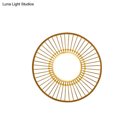 Bamboo Simplicity Led Wall Lighting: Wheel-Shaped Wood Mount Light For Living Room