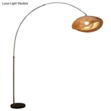 Bamboo Standing Fishing Rod Floor Lamp With Swivel Shade - Wood Reading Light