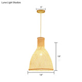 Bamboo Suspension Lighting: Minimalist 1-Head Wood Pendant For Tea Room