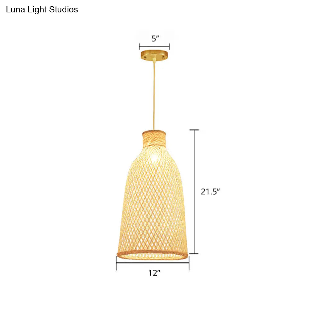 Bamboo Suspension Lighting: Minimalist 1-Head Wood Pendant For Tea Room
