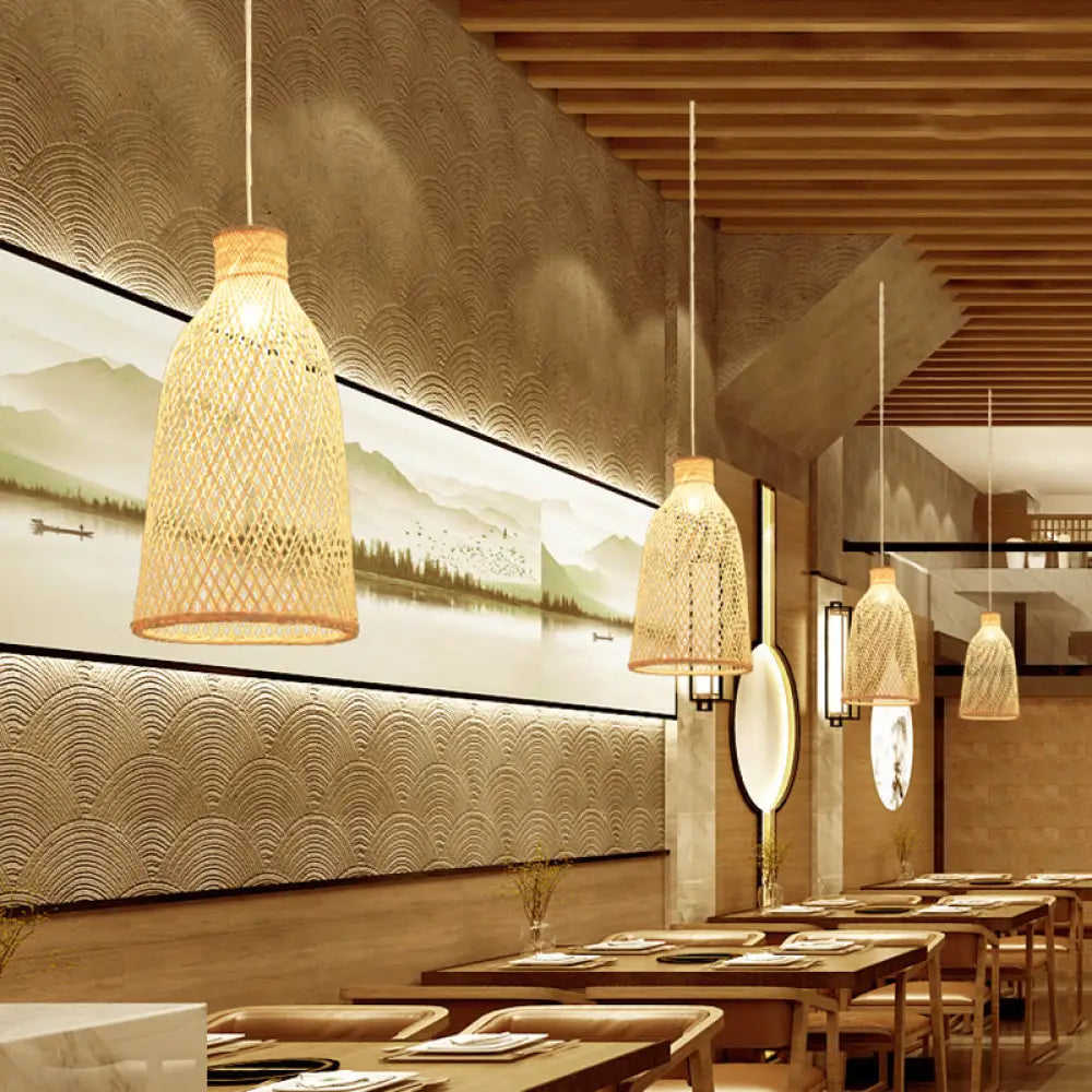 Bamboo Suspension Lighting: Minimalist 1-Head Wood Pendant For Tea Room / B
