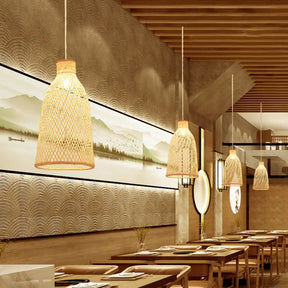 Bamboo Suspension Lighting: Minimalist 1-Head Wood Pendant For Tea Room / B