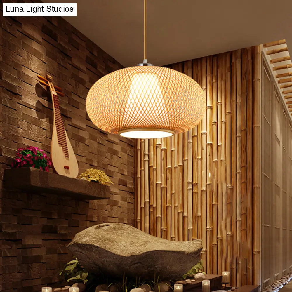 Bamboo Suspension Lighting: Minimalist Drum Pendant Ceiling Light