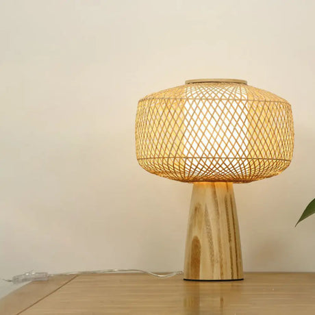 Bamboo Tea Room Nightstand Lamp Contemporary Single Table Lighting In Wood / U