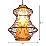1-Bulb Asian Brown Bistro Pendant Light Kit With Urn Bamboo Shade (16/19.5/23.5 W)