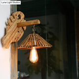 Bamboo Wall Sconce With Asian-Inspired Design And Wood Backplate In Beige